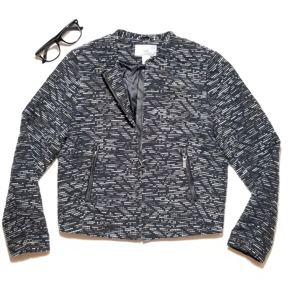 H&M Moto Embroidered Knit Crop Zip Jacket - Picture 1 of 8